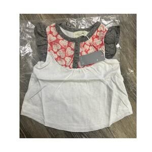 Miki Miette White/Red Heart S/S Ruffle Top, 12 months